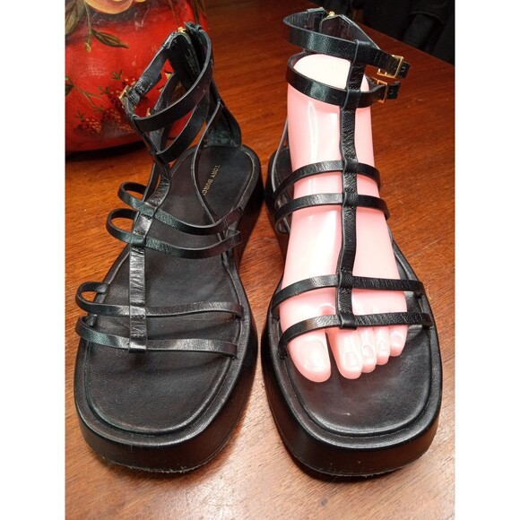 Tory Burch Sandals Women's Black 7.5M Leather Gladiator Ankle Strap Party Shoes - Picture 8 of 8